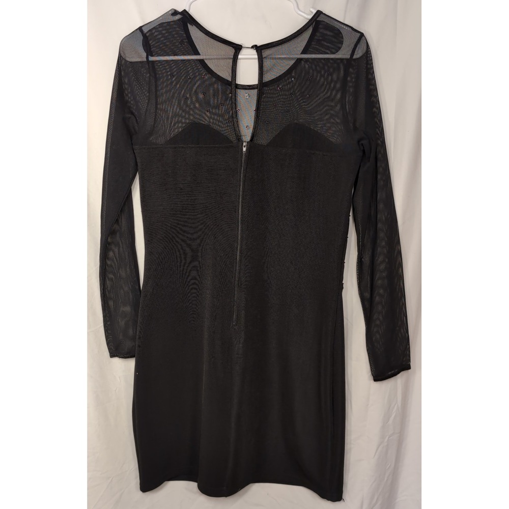 Kelly Fashion Homecoming Black Mesh Rhinestone Bodycon Mini Dress Long Sleeve M - Picture 4 of 6